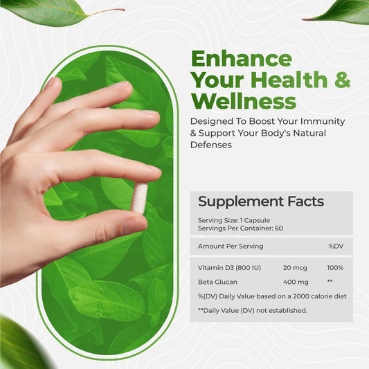 Bio Schwiiz Beta Glucan Immunity Power capsules close-up; vegan and gluten-free.