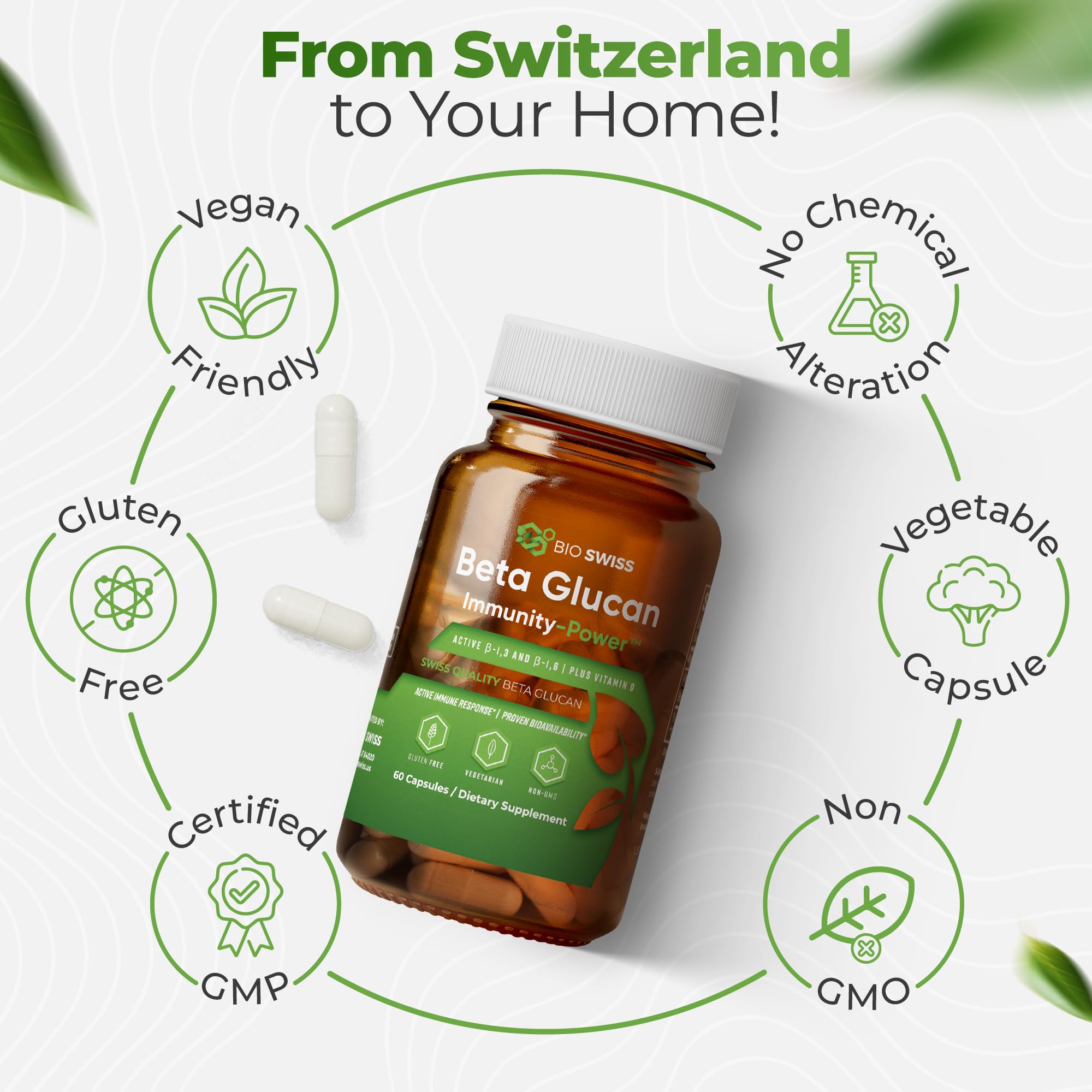 Bio Schwiiz Beta Glucan Immunity Power label details with vitamin D.