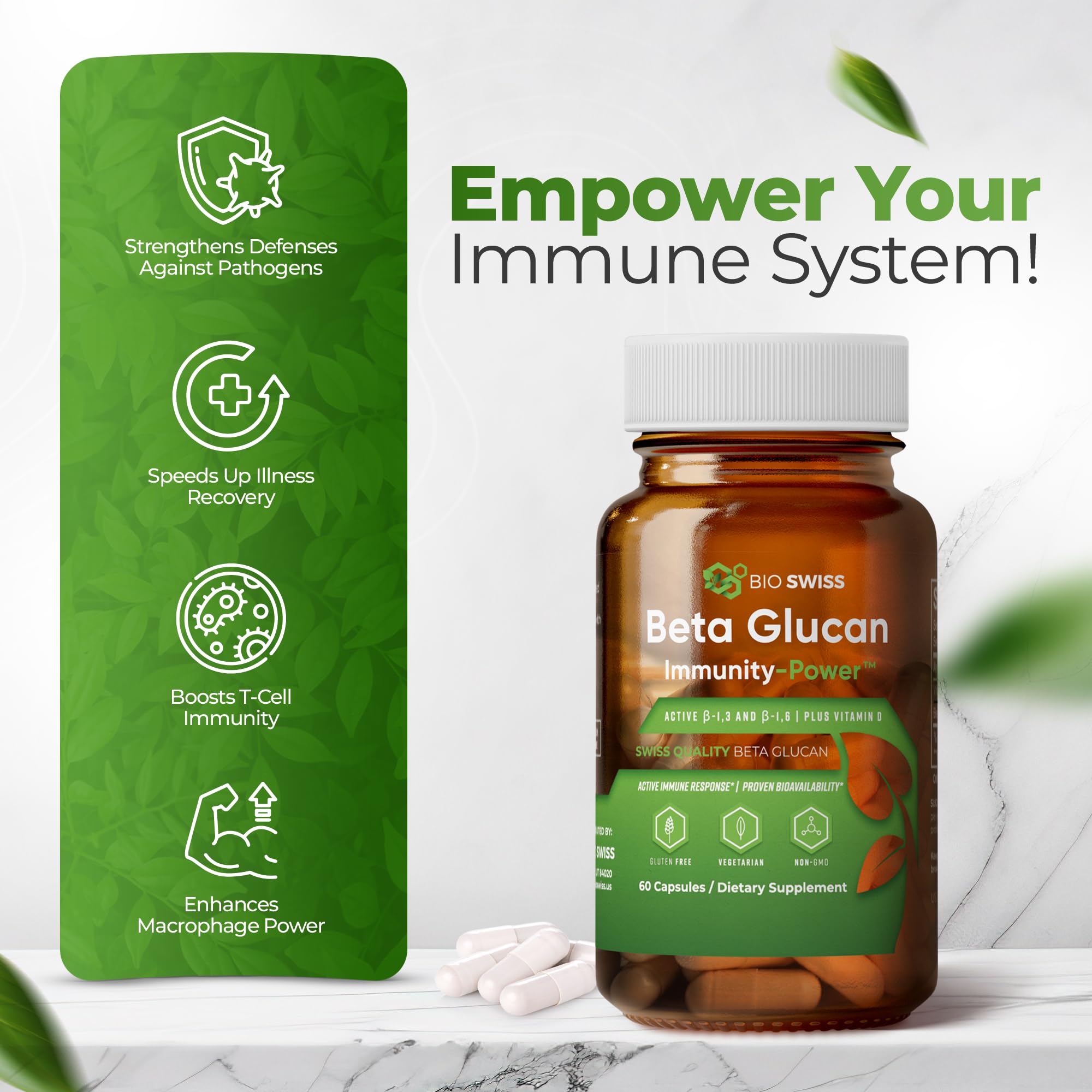 Bio Schwiiz Beta Glucan Immunity Power vitamin D visual for support.