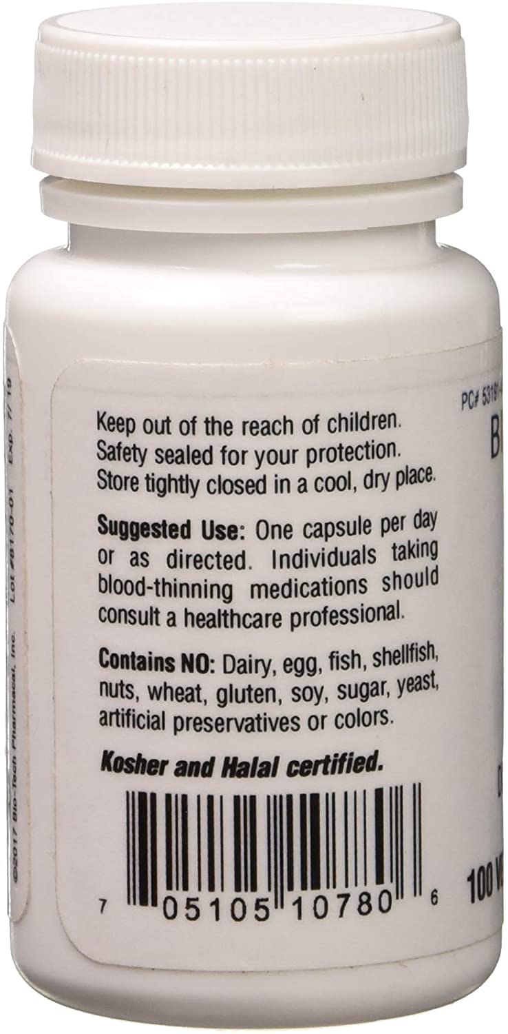 Bio-Tech Pharmacal MK-7 bottle nutrition label highlighting 150 mcg per capsule.
