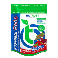 BioTrust Eternal Reds powder tub showing berry blend for daily heart support