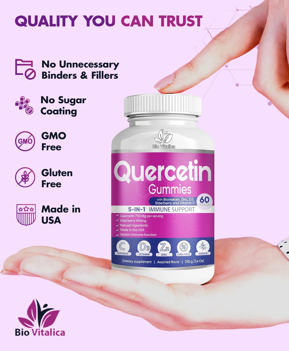 Close-up of BioVitalica Quercetin Gummies, fruity chew texture