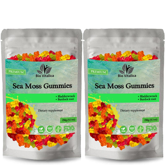 BIO VITALICA Sea Moss Gummies bottle shows colorful gummies for easy daily mineral intake.