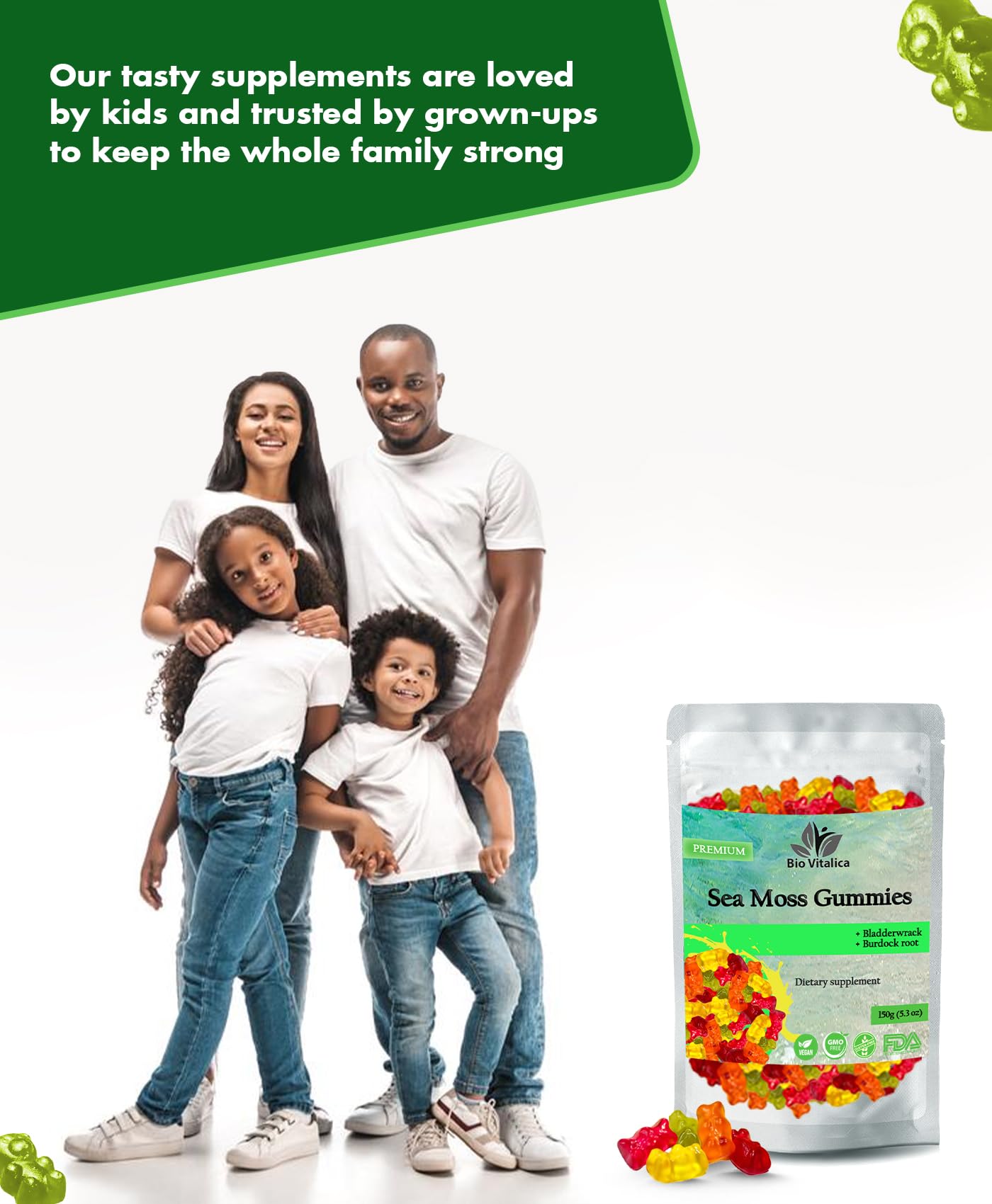 BIO VITALICA Sea Moss Gummies two-chew daily serving demonstrates easy routine.