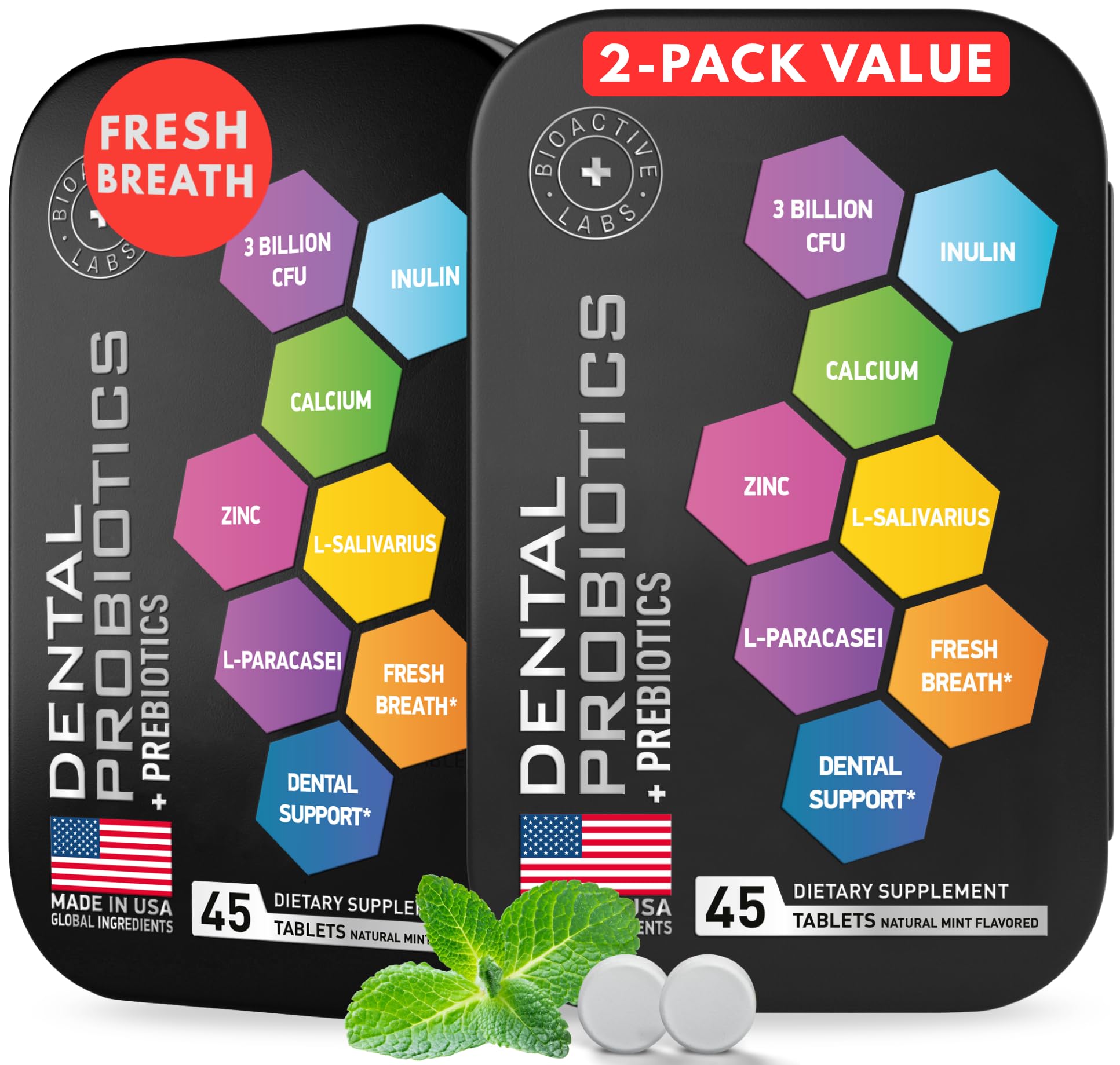 BIOACTIVE LABS dental probiotics tablets mint tin for on-the-go oral care