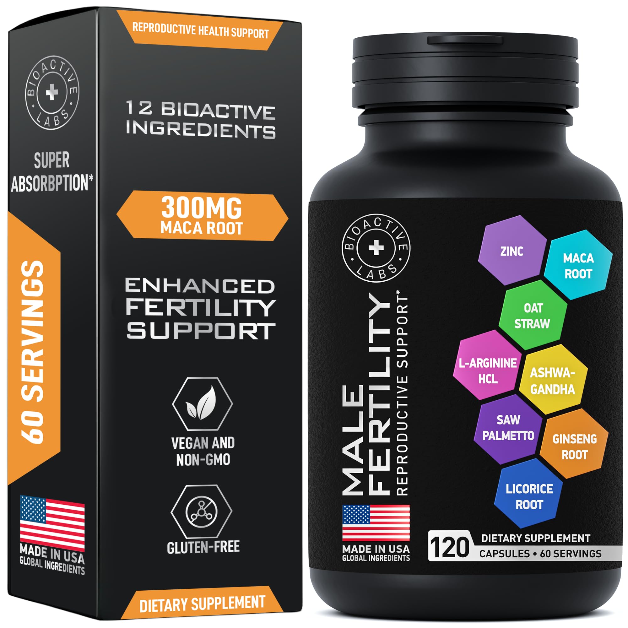BIOACTIVE LABS Fertility for Men bottle promotes daily vitality and focus.
