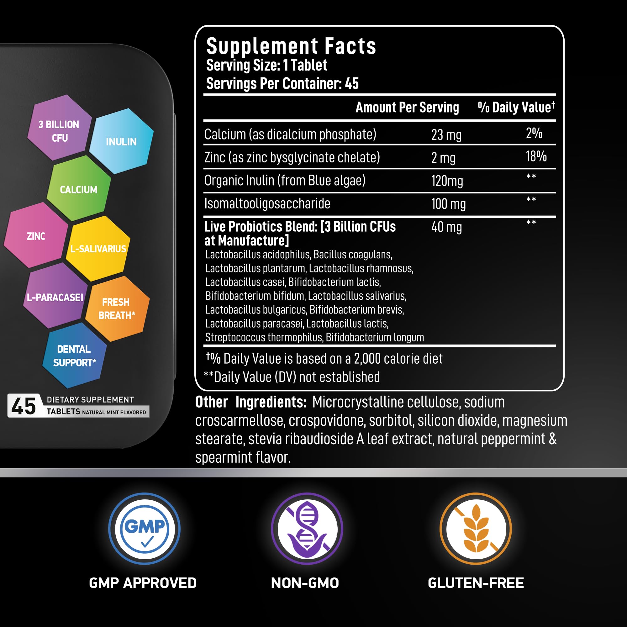 BIOACTIVE LABS probiotic strains close-up shows Lactobacillus salivarius, Bifidobacterium and Streptococcus blend
