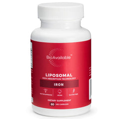 BioAvailable Liposomal Iron 60 capsules displayed in a bottle for daily use