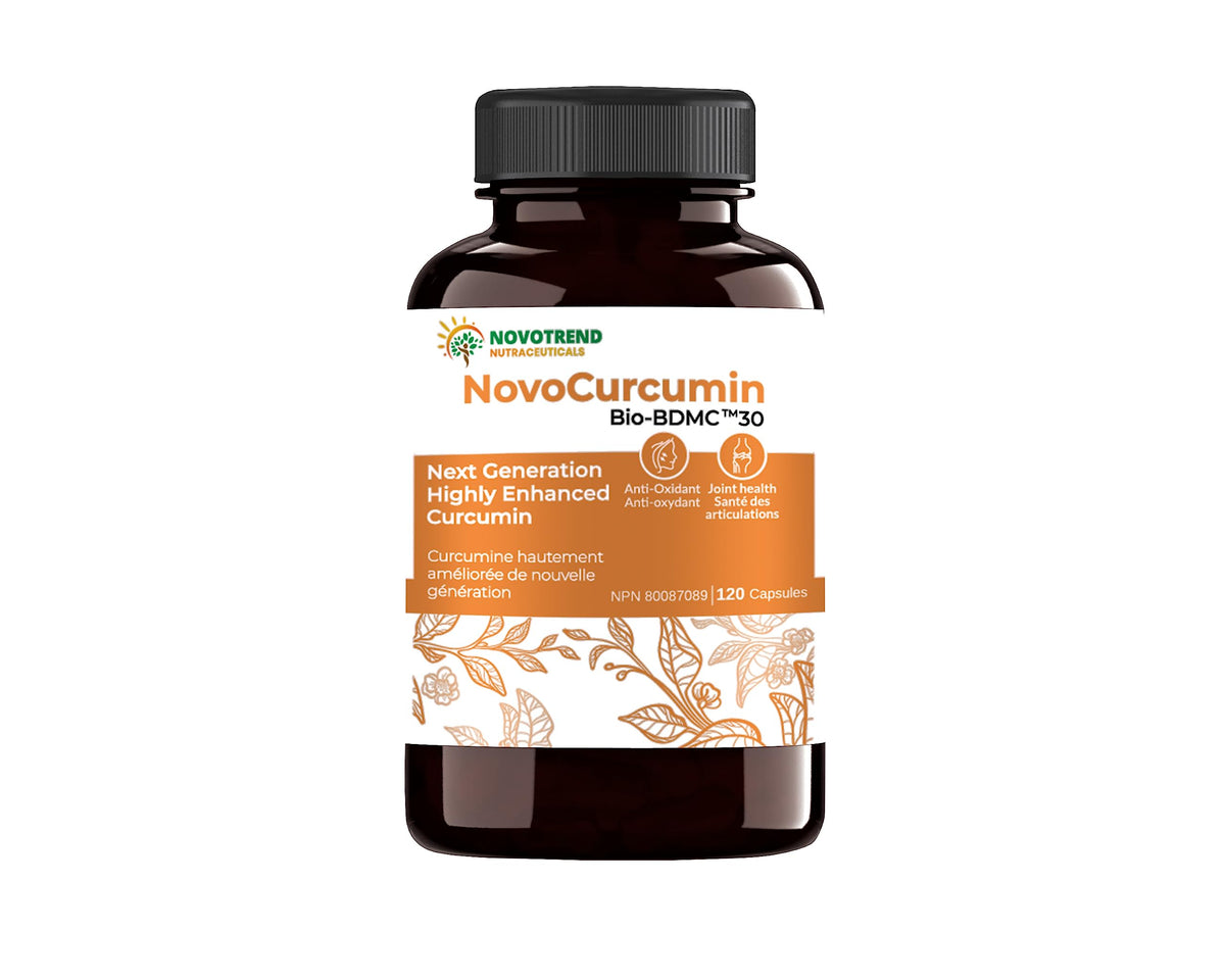 BIOBDMC NovoCurcumin bottle front showing premium packaging for daily wellness.