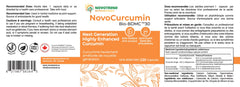 BIOBDMC NovoCurcumin bottle label close-up highlighting potency and ingredients.