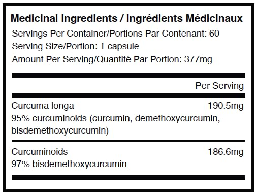 BIOBDMC Pro NovoCurcumin label detail showing 50% curcuminoids