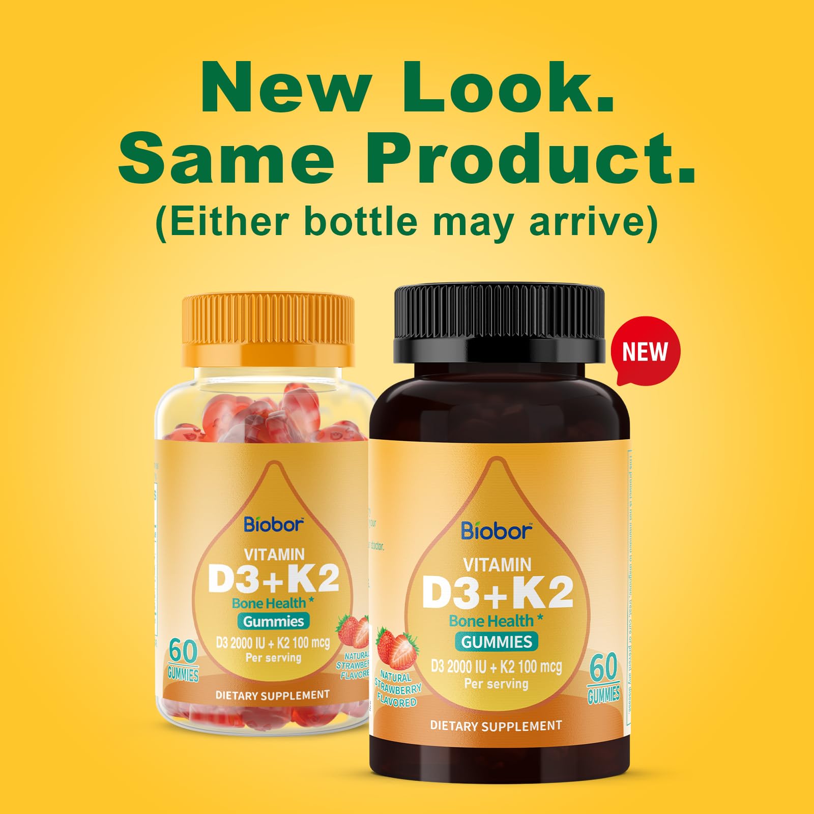 Biobor Vitamin D3 K2 gummies bottle pour shows easy daily chew.