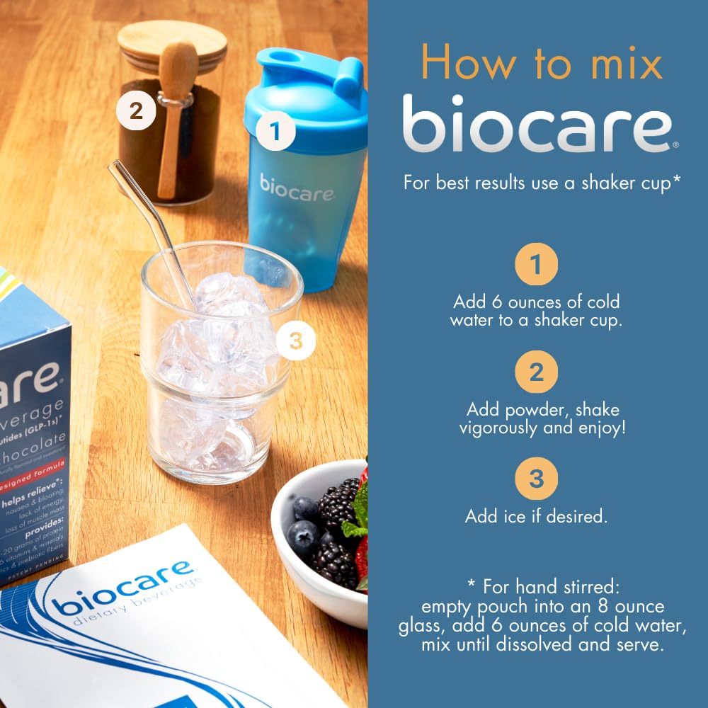 Biocare milk chocolate shake poured into a glass.