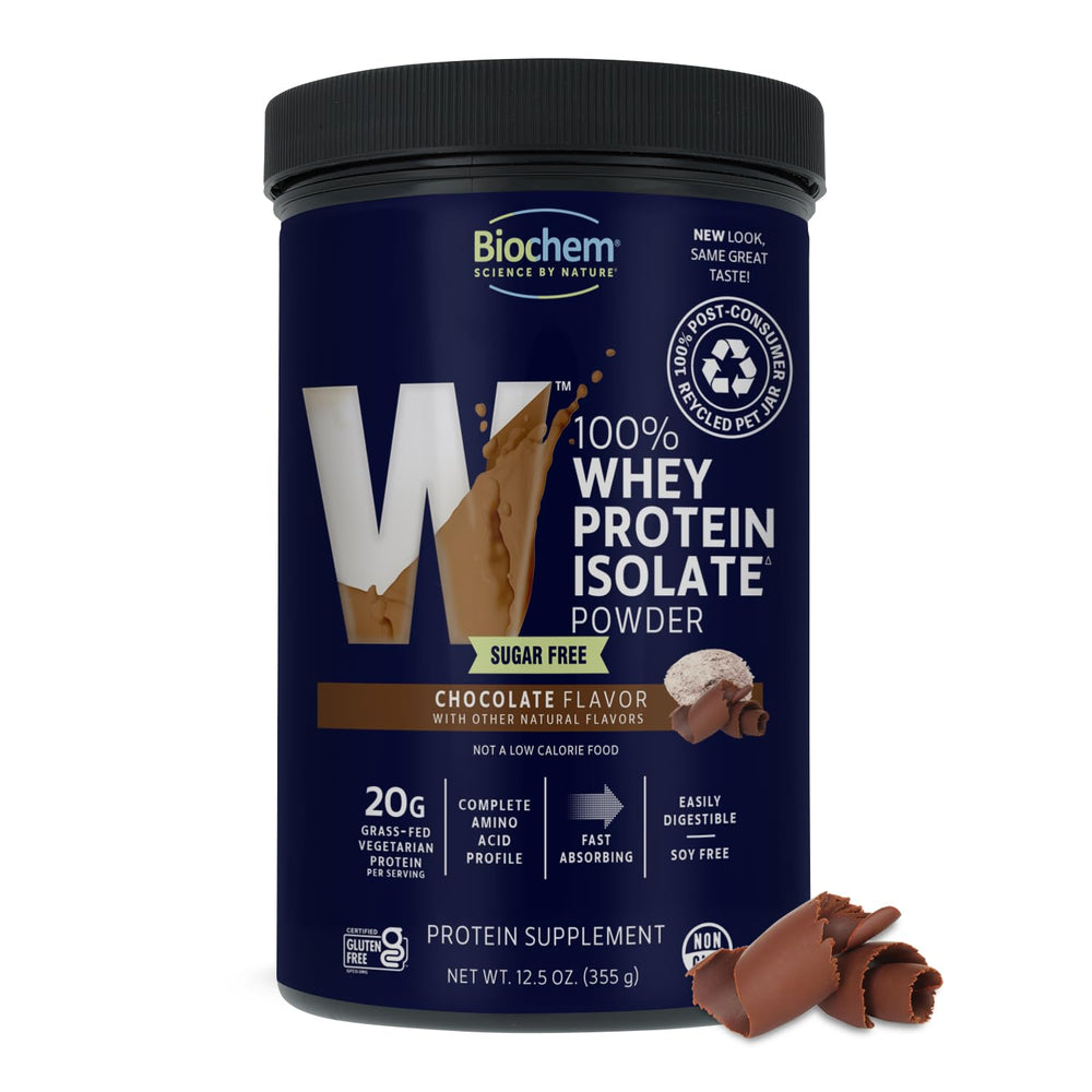 Biochem 100% Whey Sugar-Free Chocolate scoop for fast, clean protein fueling