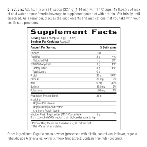Biochem vegan protein chocolate ingredients pea hemp cranberry deliver complete amino acids.