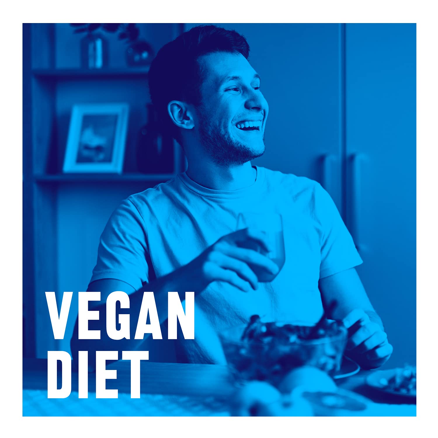 Biochem vegan protein packaging on shelf communicates gluten-free, soy-free benefits.