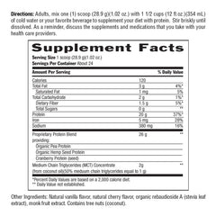 Biochem vegan protein powder scoop beside a blender for easy protein boosts.
