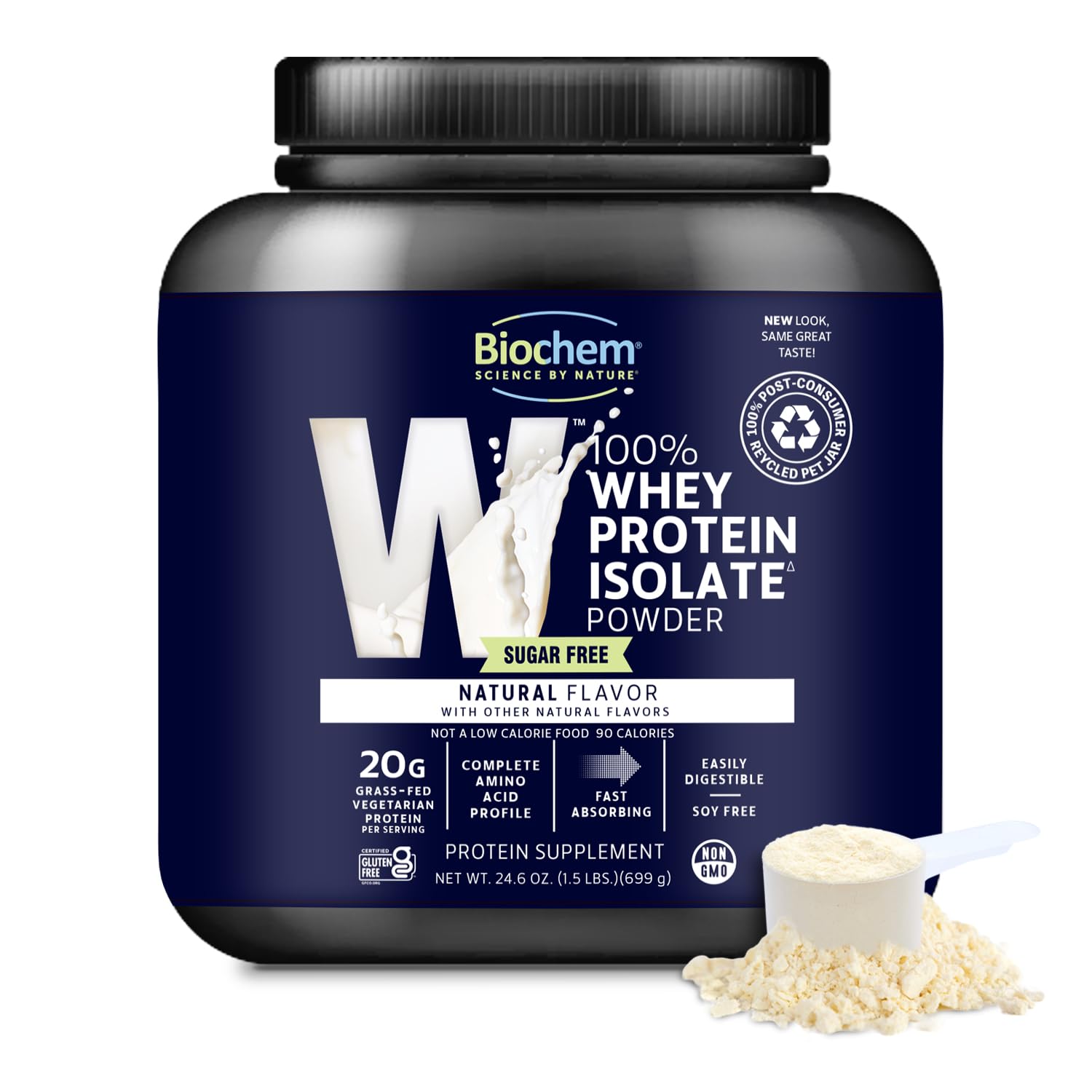 Biochem Whey Isolate front bag showing grass-fed protein quality