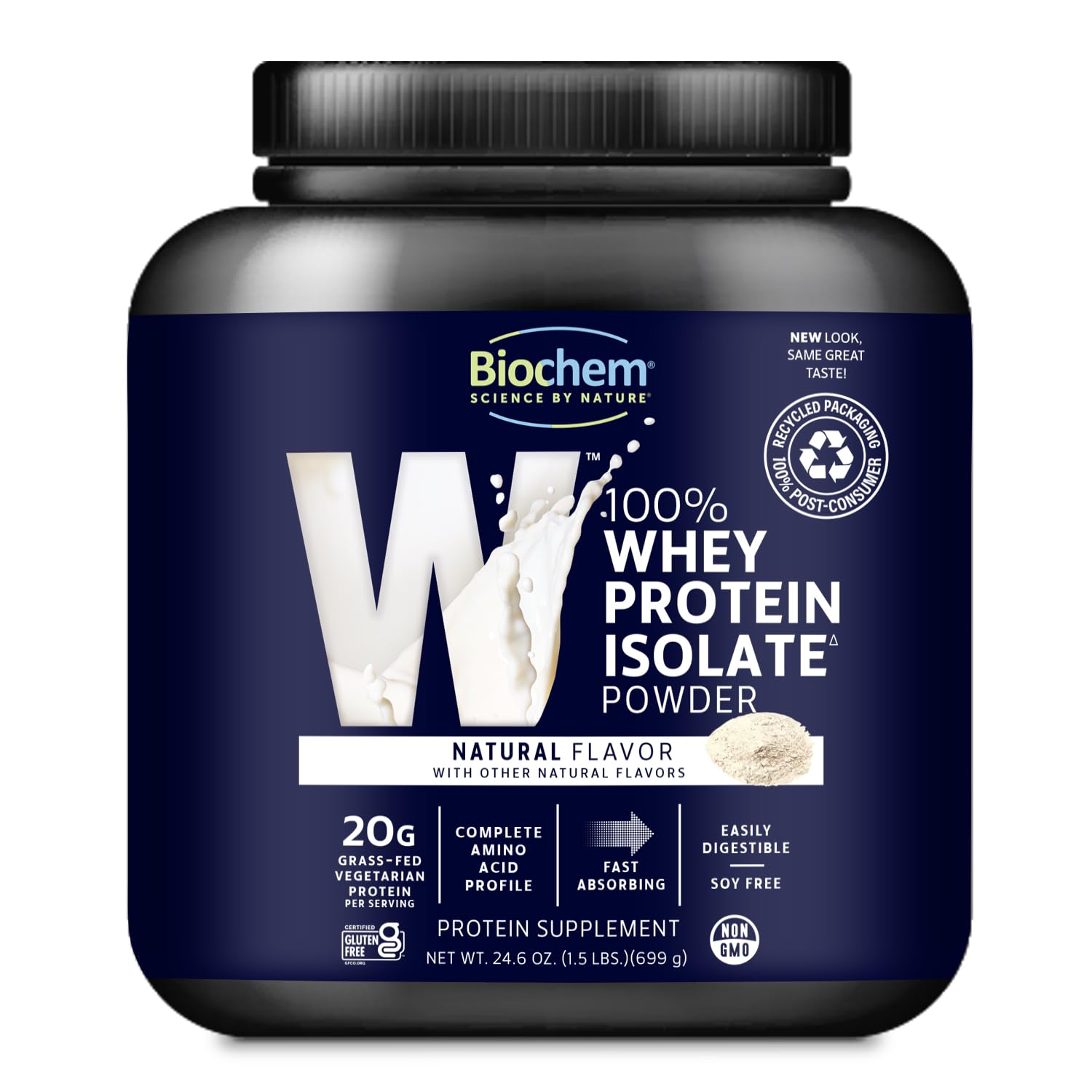 Biochem whey protein bottle front for everyday athletic fueling.