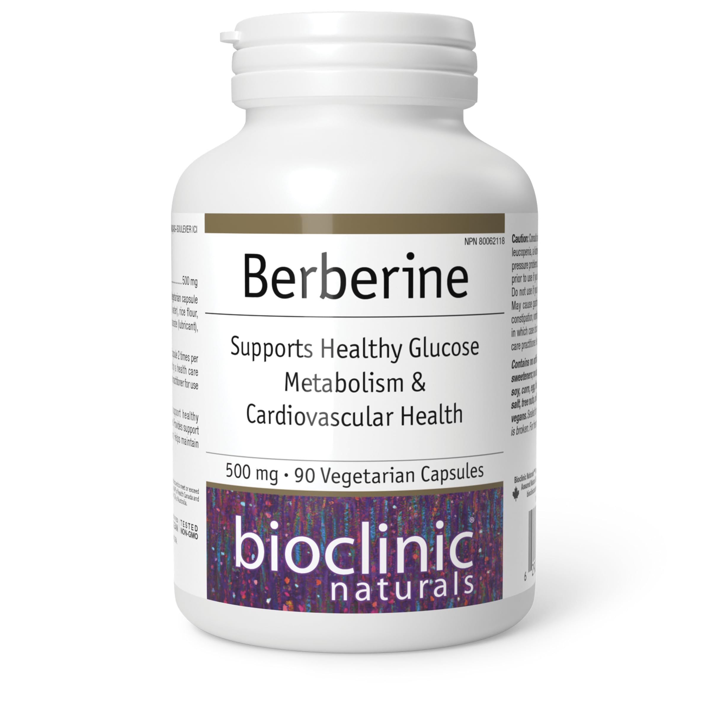 Bioclinic Naturals Berberine HCL bottle front showing 500 mg capsules for daily supplementation