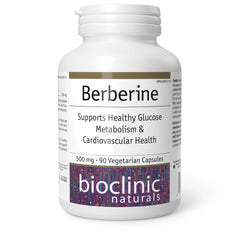 Bioclinic Naturals Berberine HCL bottle front showing 500 mg capsules for daily supplementation