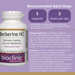 Bioclinic Naturals Berberine HCL label detail highlighting 500 mg per capsule