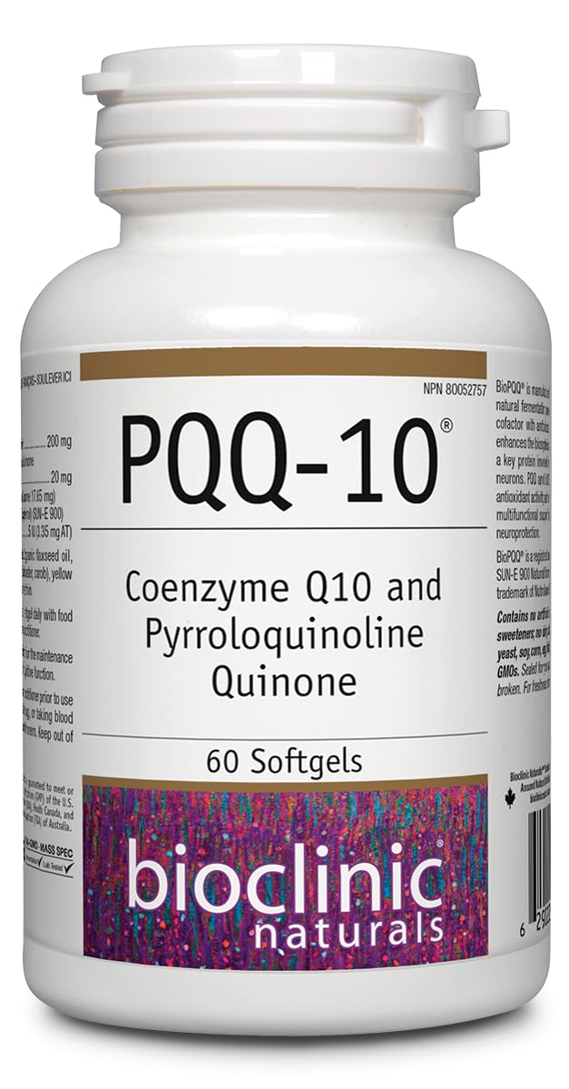Bioclinic Naturals CerebroVital PQQ-10 bottle close-up for daily cognitive support.