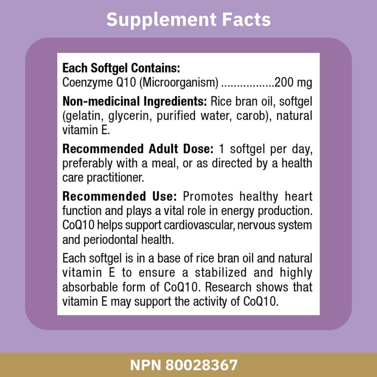 Bioclinic Naturals CoQ10 200 mg with rice bran oil base for absorption