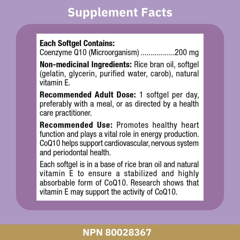 Bioclinic Naturals CoQ10 200 mg with rice bran oil base for absorption