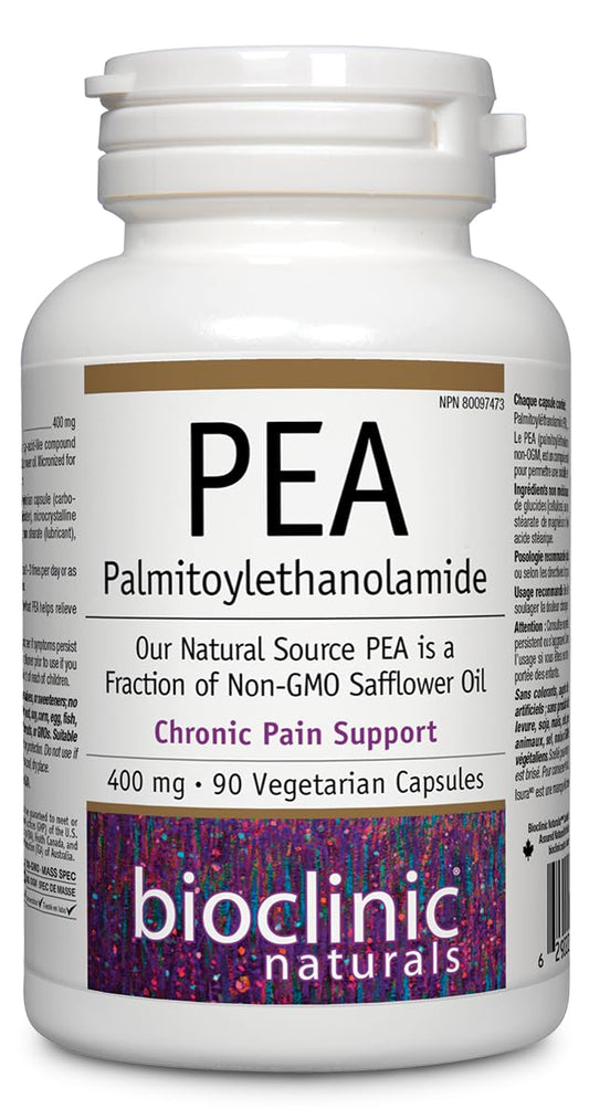 Bioclinic Naturals pea palmitoylethanolamide 400mg bottle front supports daily wellness