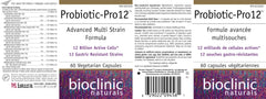 Bioclinic Naturals Pro12 ingredients list close-up with probiotic strains