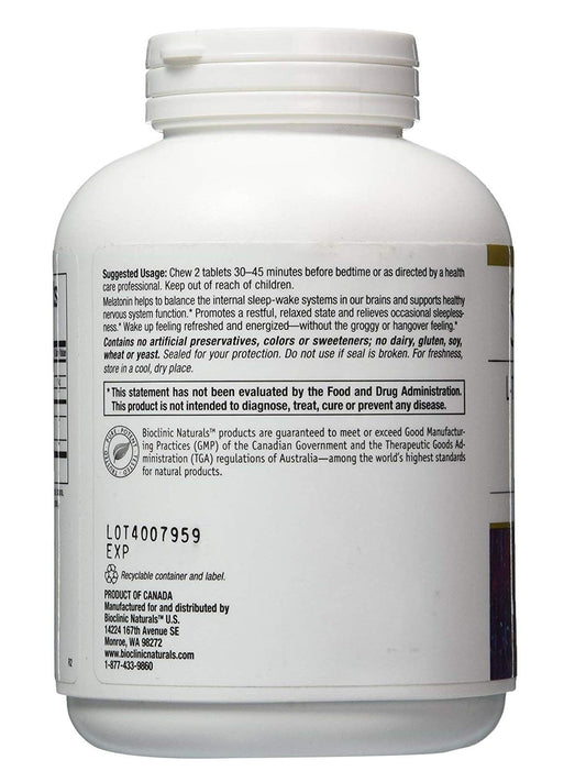 Bioclinic Naturals Somno-Pro chew close-up shows tablets and smooth texture for easy intake