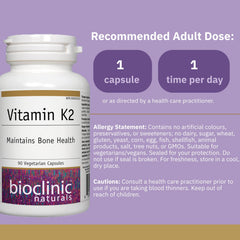 Bioclinic Naturals Vitamin K2 label close-up shows natto-derived MK-7 source