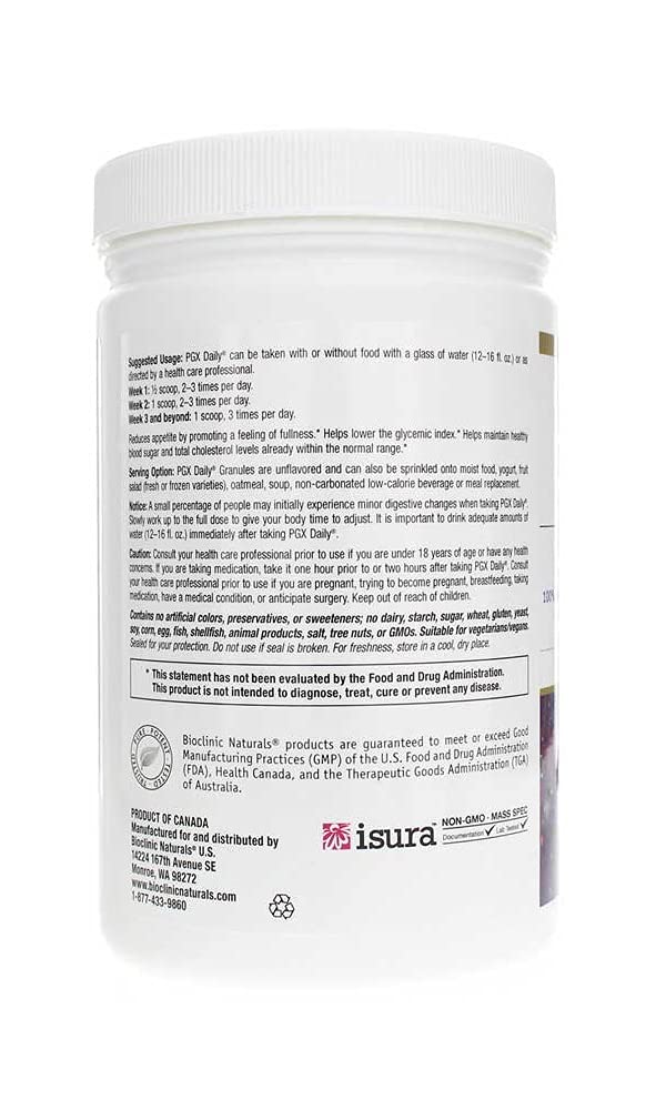 Bioclinic PGX Daily Granules pouring into a glass highlighting smooth dispersion.