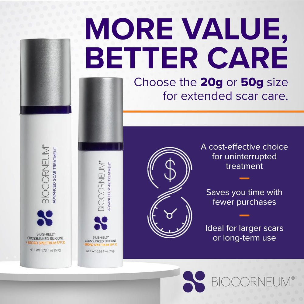 BIOCORNEUM close-up of crosslinked silicone texture for scar care.