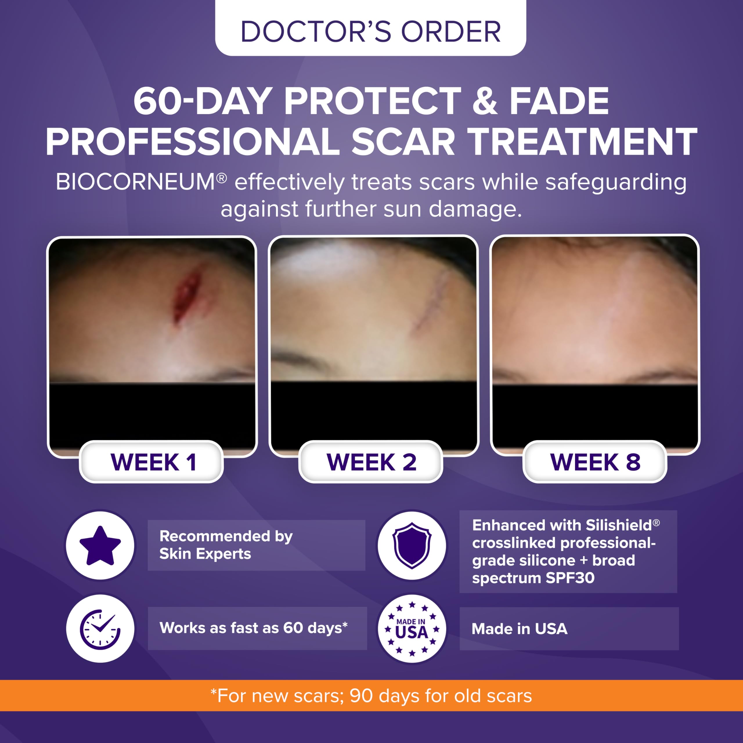 BIOCORNEUM SPF 30 label close-up shows sun protection for scars.