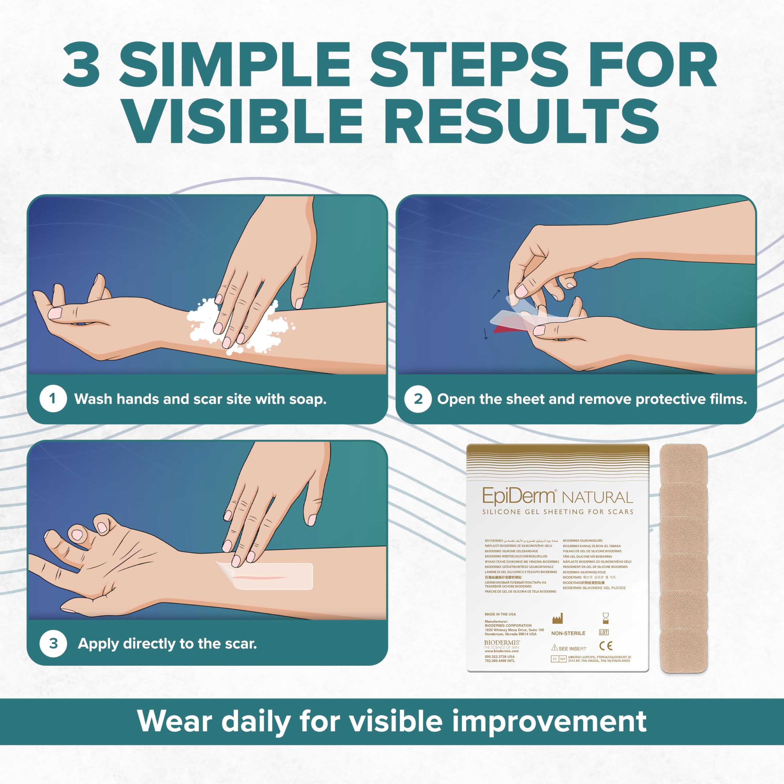 Thirty-pack Biodermis Epi-Tab Squares for extended use.