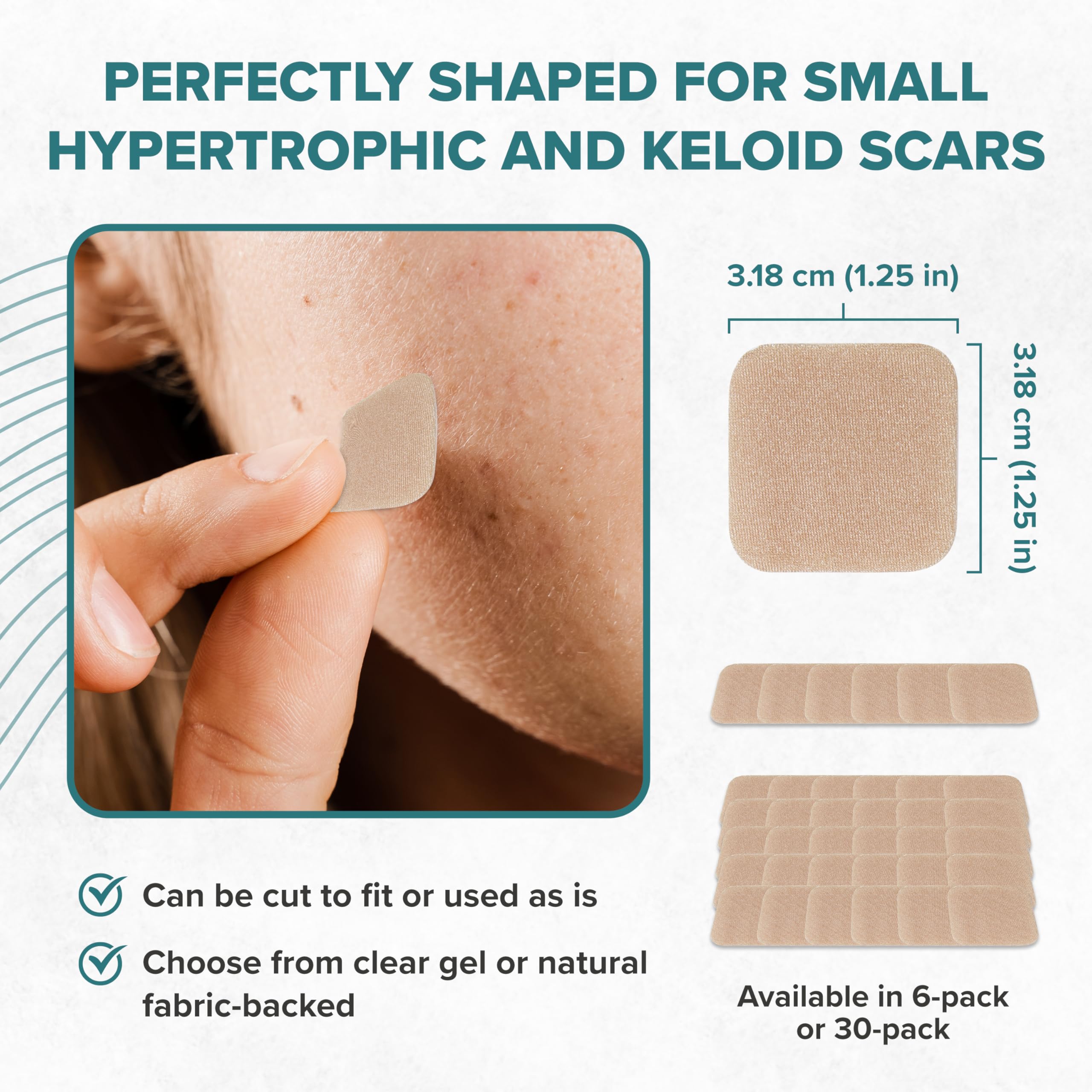 Natural fabric-backed Epi-Tab Squares offer breathable comfort.