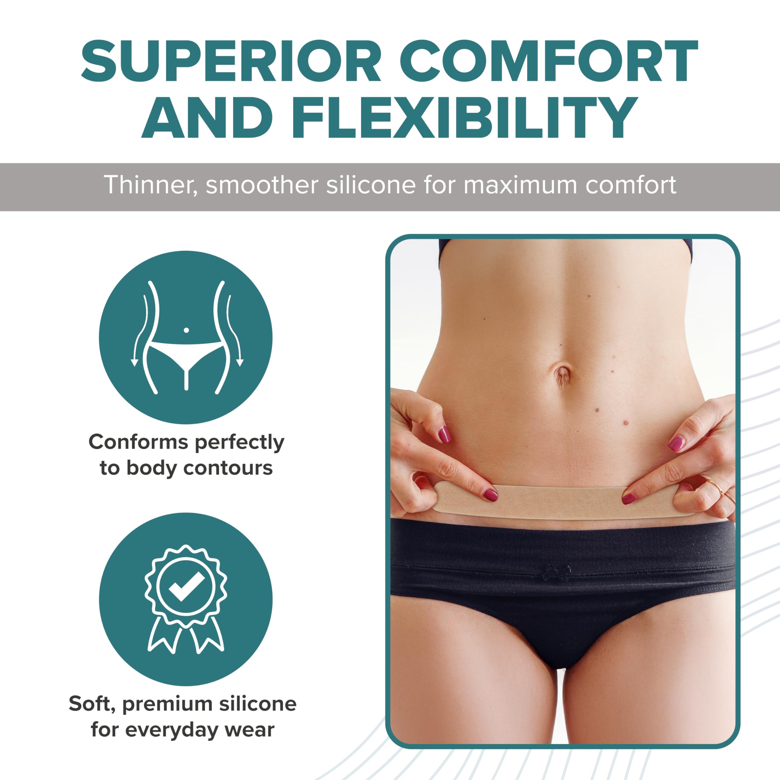 EpiDerm Long Strips conforming to body contours with soft silicone texture