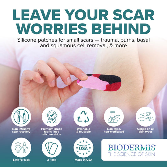 Biodermis Epiderm green camo strips provide comfortable scar coverage for active kids.