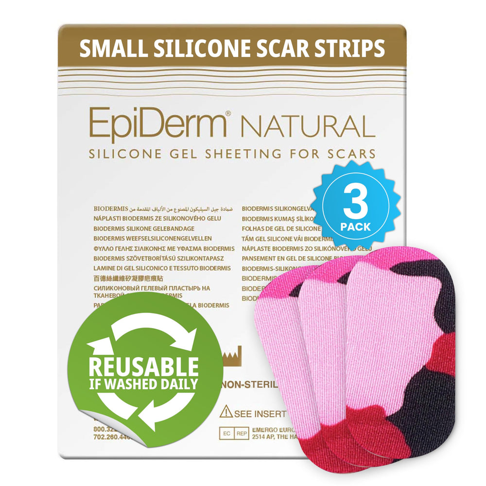 Biodermis Epiderm natural-tone fabric-lined scar strips for discreet daily wear.