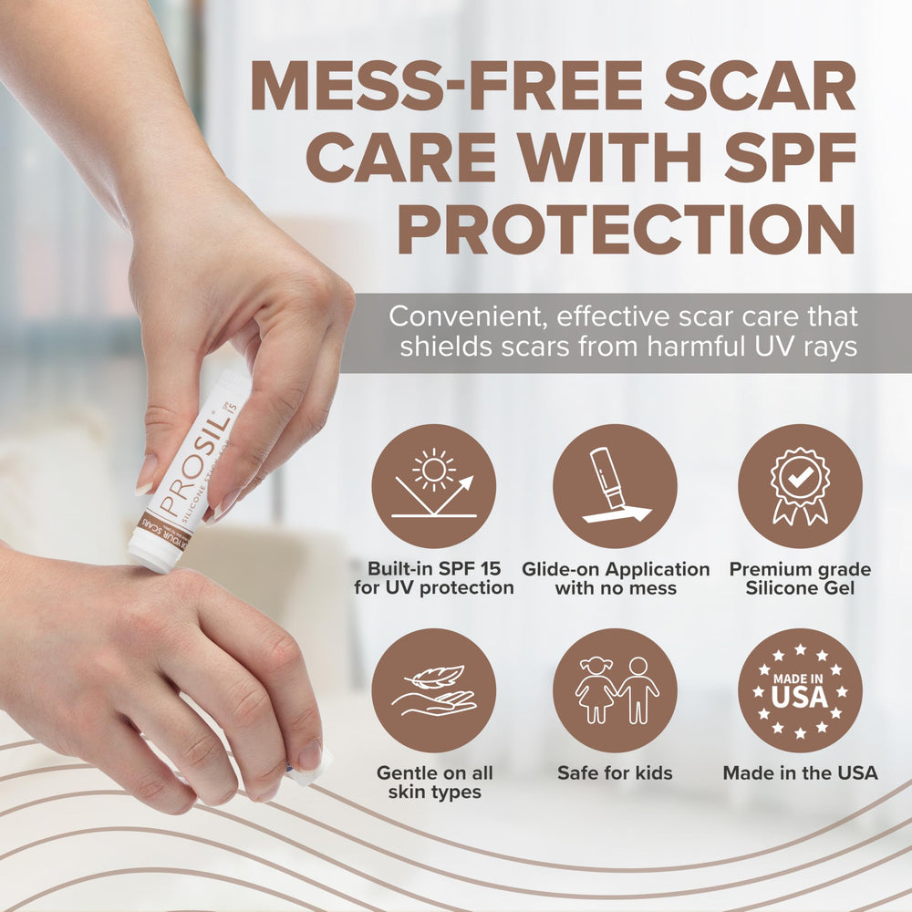 BIODERMIS ProSil SPF 15 protects scars from sun while you treat facial and hand areas.