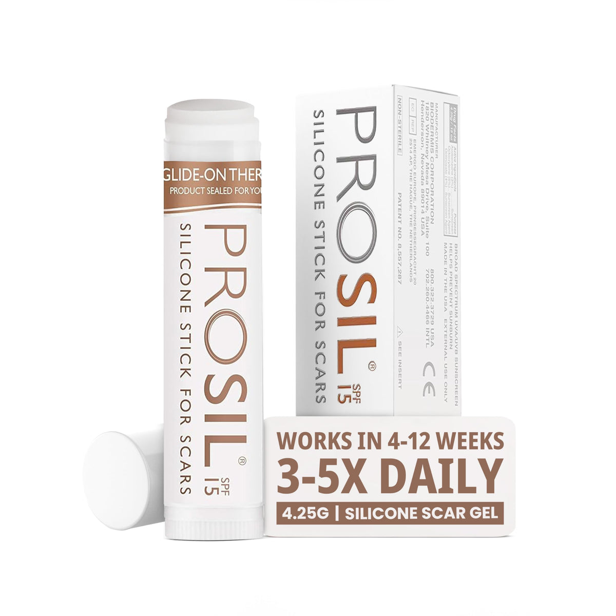 BIODERMIS ProSil stick application close-up for mess-free scar care