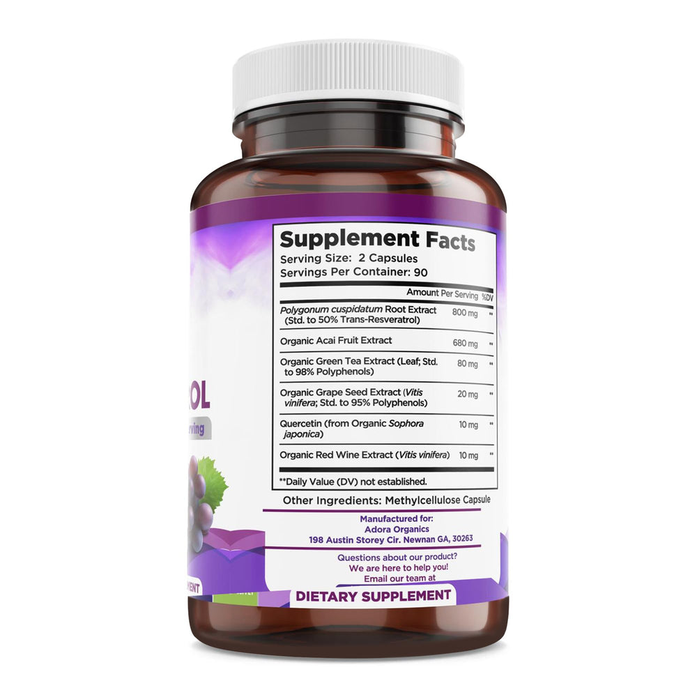 Biodora Resveratrol 1600mg capsules being poured for daily use.