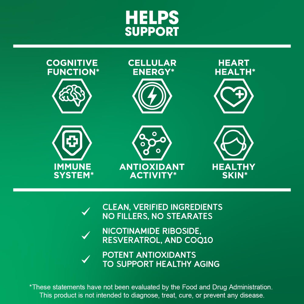 BioEmblem NAD+ CoQ10 visual illustrating energy and heart support benefits.