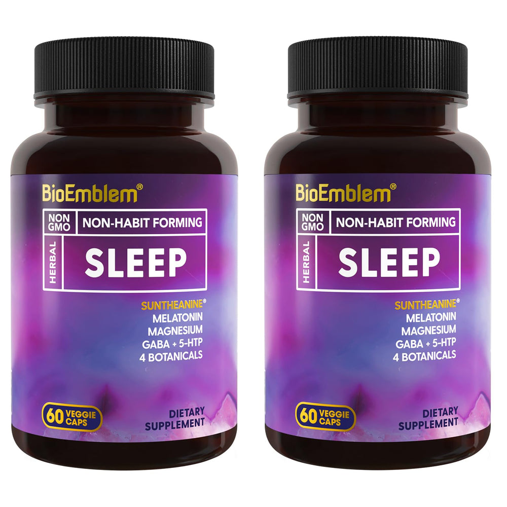 BioEmblem Sleep Aid bottle front view for convenient nightly support.