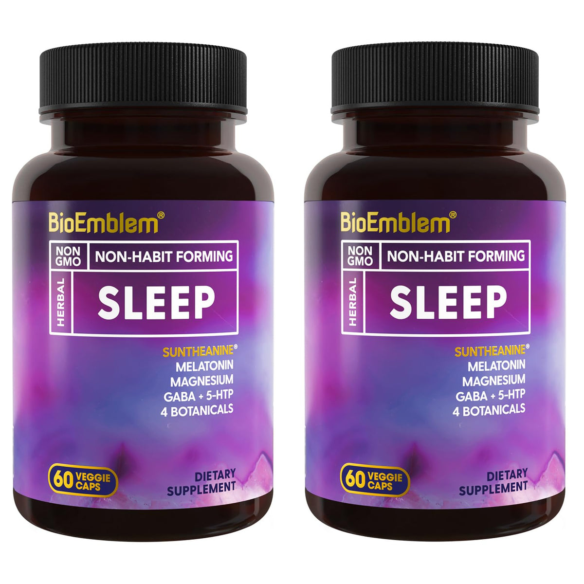 BioEmblem Sleep Aid bottle front view for convenient nightly support.