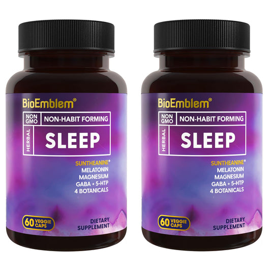 BioEmblem Sleep Aid bottle front view for convenient nightly support.