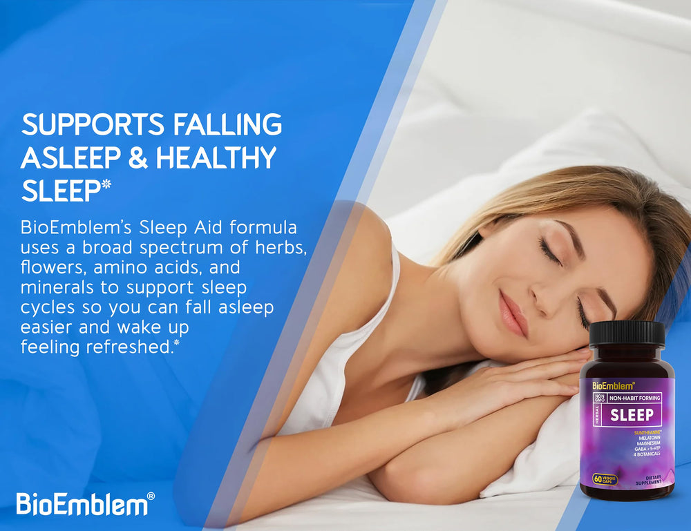 Herbal blend of valerian, chamomile, and lemon balm promotes night-time calm.