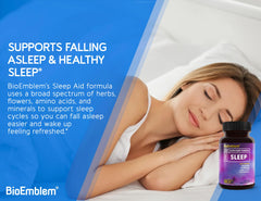 Herbal blend of valerian, chamomile, and lemon balm promotes night-time calm.